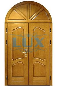 входная, двустворчатая дверь для арочного проема с массивом дерева